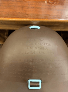 Recalled Kiwi Baby and Toddler Swing Label (Underside)