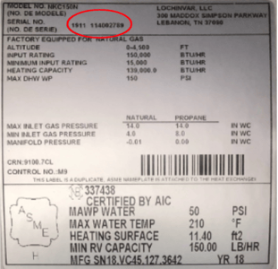 Boiler data plate