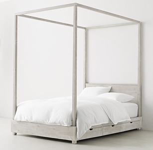 Recalled RH Cullum canopy bed – sandwashed grey
