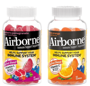 Recalled Airborne 63-count blueberry pomegranate and orange gummies