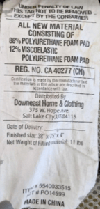 Mattress Tag located on the underside of the head panel of the mattress