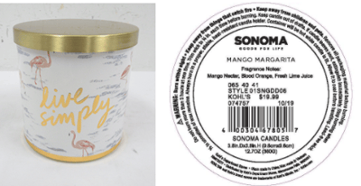 Recalled Kohl’s Live Simply Candle
