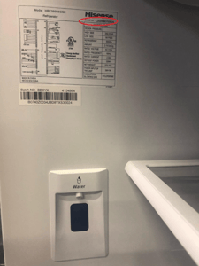 Serial Number Location for Recalled Hisense 26.6 Cu. Ft. French Door Refrigerators