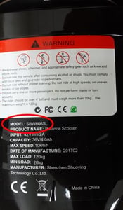 Recalled Sonic Smart Wheels hoverboard with model number SBW666SL