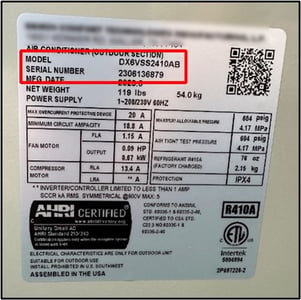 Location of model number on serial plate