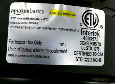 Location of Product ID number on label