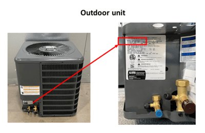Location of model number on outdoor condenser