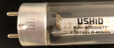 Recalled Indiglow LED T8 Lamp Showing Date Code Location