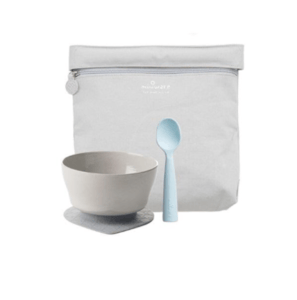 Recalled Miniware “First Bites” travel set with teething spoon in aqua