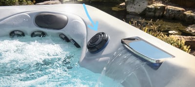Photo of the recalled valve cap location below diverter handle on a Master Spas spa