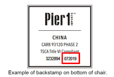 The date code and model number are located on the underside of the chair’s seat.