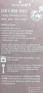 Recall Miniware teething spoon label on the packaging