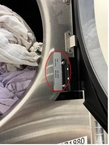 Location of model and serial number on recalled clothes dryer