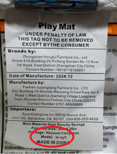 Recalled Creekliybear "Pack and Play" Aftermarket Play Yard Mattress Label
