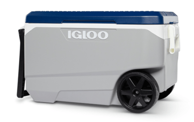 Model 34692: Recalled Igloo 90 Qt. Flip & Tow Rolling Cooler in Ash Gray Body, Aegean Sea Lid, Black Tow Handle