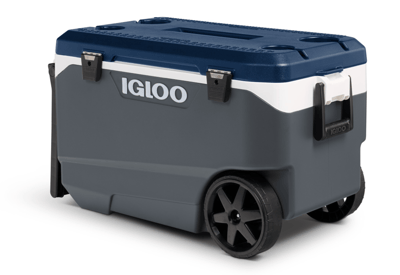Recalled Igloo 90QT Flip & Tow Rolling Cooler in Carbonite Body, Aegean Sea Lid