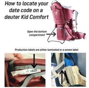 Recalled Kid Comfort Carrier with production labels