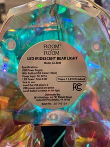 Location of label under the recalled Room2Room LED Iridescent Bear Light