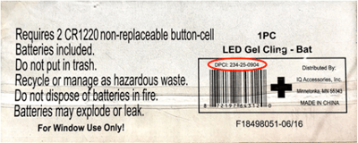 Model number 234-25-0904 is located on the back of the gel cling’s package.
