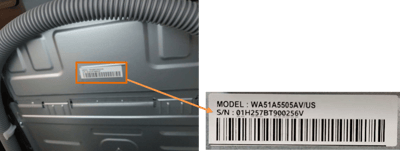 Label on back of recalled washer