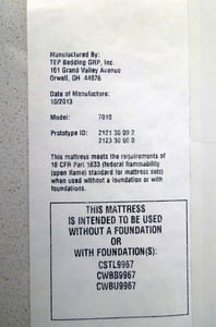Label on side of mattress