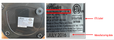 Model number location