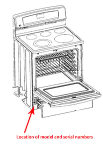 Diagram of recalled electric range, showing location of model and serial numbers