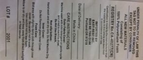 Easy-Rest Federal Mattress Tag with lot number