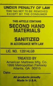 Yellow label on recalled American Mattress Manufacturing mattresses
