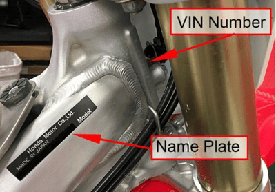 2025-2026 CRF450R Off-Road Motorcycle Location of VIN Number