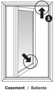 Location of the label - upper right corner (circle 1) and "AW" and "Andersen" - lower right corner of the window