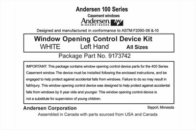 Recalled window opening control device kit (packaging