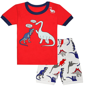 Recalled Tkala Fashion children's pajamas - short sleeves, orange and white dinosaur print