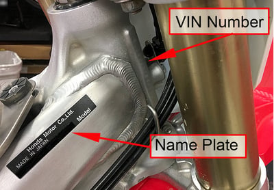 2021 CRF450R Off-road Motorcycle Location of VIN Number