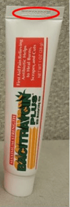 Lot number location on recalled Maximum Strength Bacitraycin Plus with Lidocaine