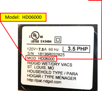 Model number location