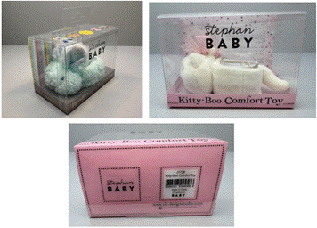 "Stephan BABY" is printed on the front and underside of the recalled toys' packaging