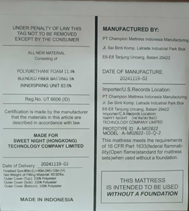 Labeling on the side seam of Mattress