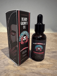Recalled Feel The Beard Growth Oil Bottle (side view)