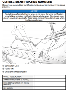 Recalled Polaris Snowmobile VIN/Model Number Location