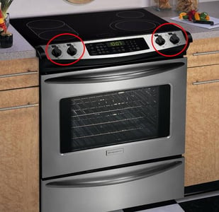 Sample smoothtop slide-in range with rotary knobs and digital displays