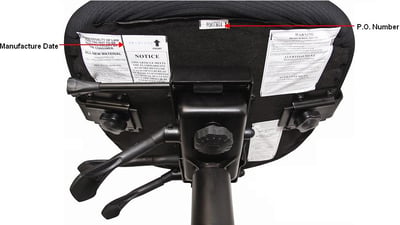 Labels on underside of chair
