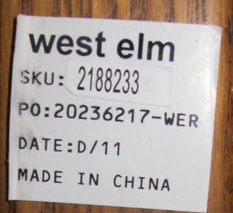 Dover dining table label