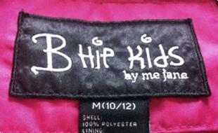 "B Hip Kids" jacket label