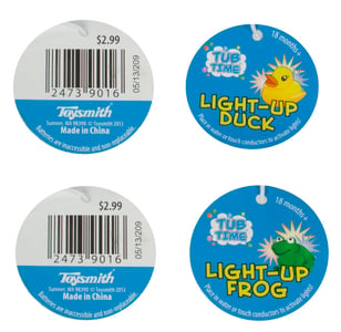 Round tag attached to product