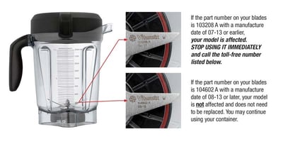 Blade in container showing model number and date code