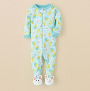 Blue/green bunny footies with bunny feet