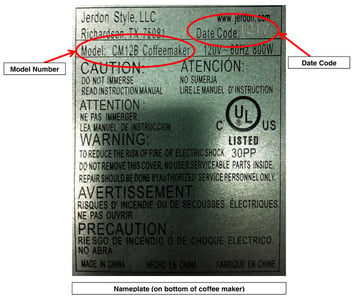 Model and date code location