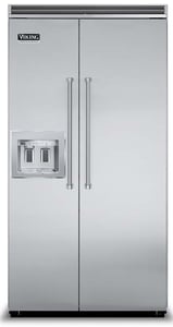42 and 48 inch Viking built in side by side refrigerator freezers with in door dispensers