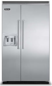 42 and 48  inch Viking built in side by side refrigerator freezers with in door dispensers